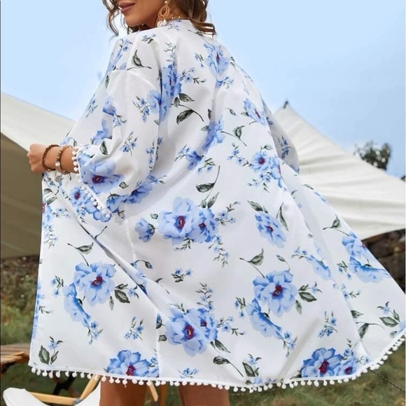 Breeze Bohemian Floral Kimono Open Front Summer Duster Swimsuit Bikini Coverup - Picture 3 of 5